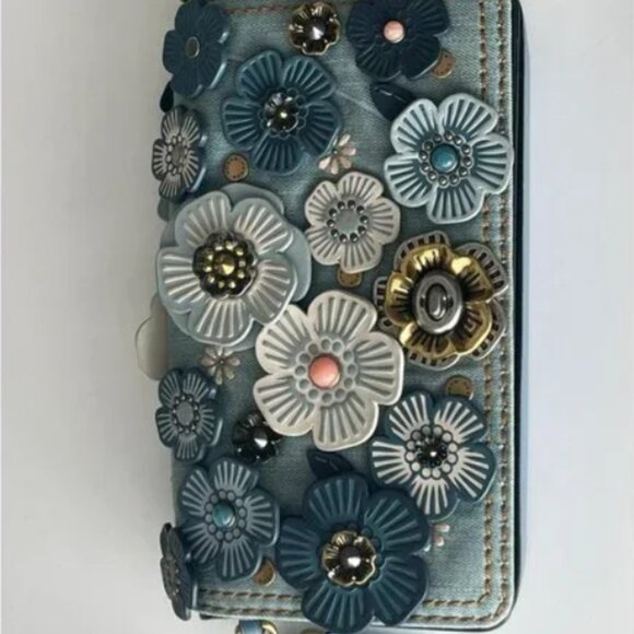 Coach 1941 Dinky Blue Denim With Tea Rose Shoulder Crossbody Bags 53706 - Picture 2 of 11